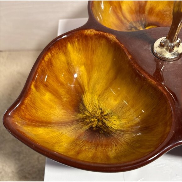 Blue Mountain Pottery Divided Dish w/ Handle Nuts Condiments Harvest Gold MCM - Picture 9 of 10